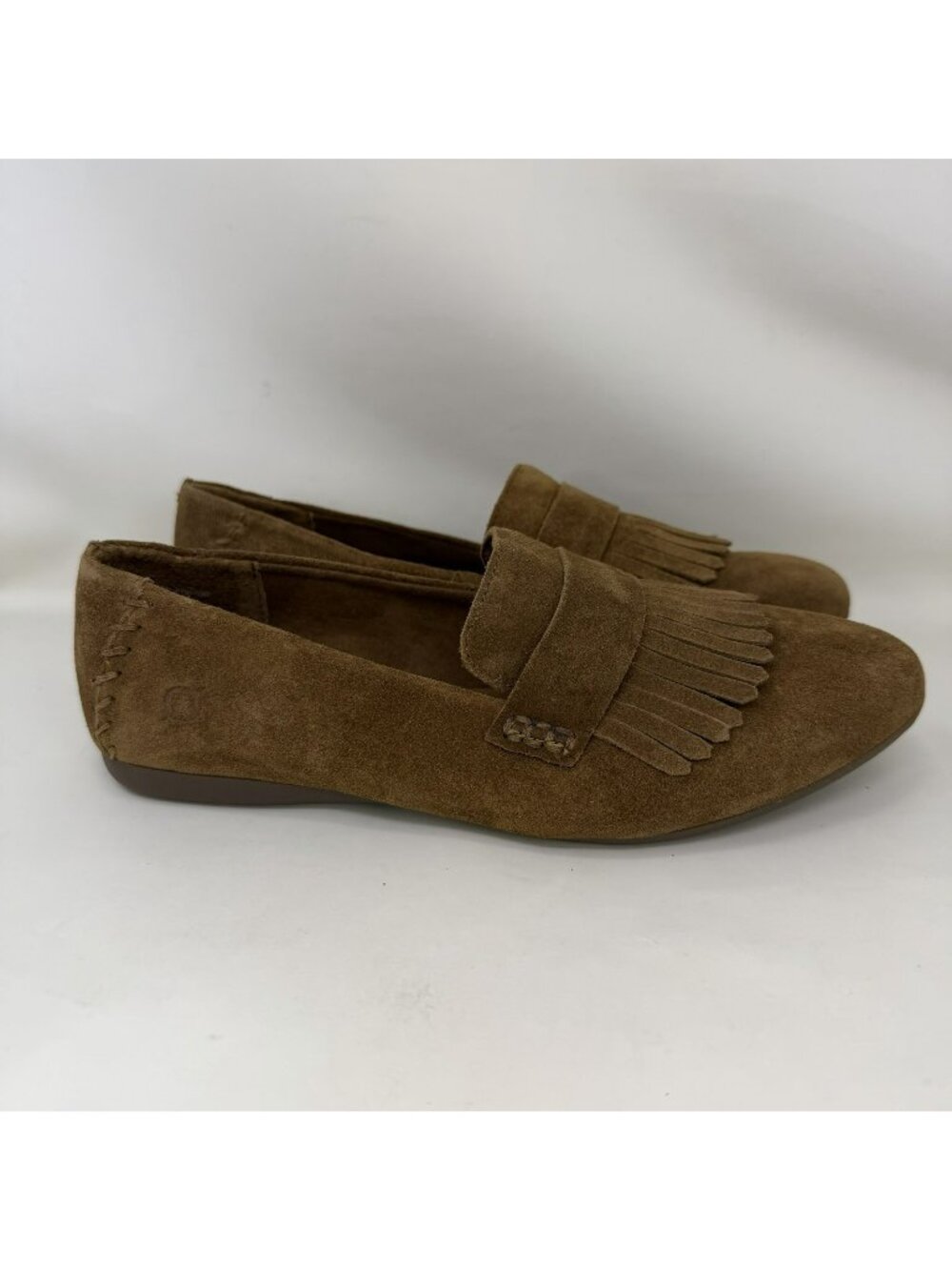 Born Mcgee Suede Leather Kiltie Fringe Flats Shoes Brown Womenโs Size 7
